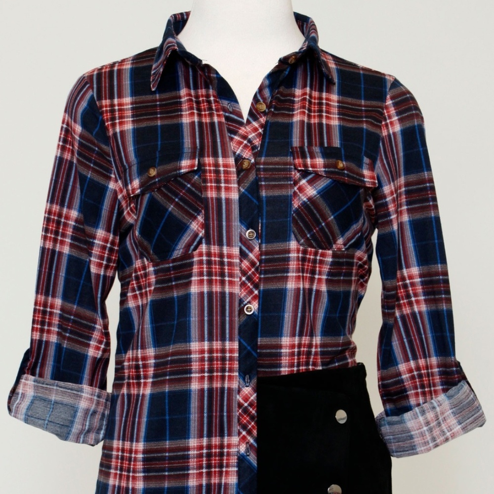 Milk and Honey Plaid Roll Sleeve Shirt